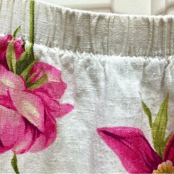 Hot Cotton linen mini skirt, floral print with ruffle, white & pink, S or M - Picture 4 of 8